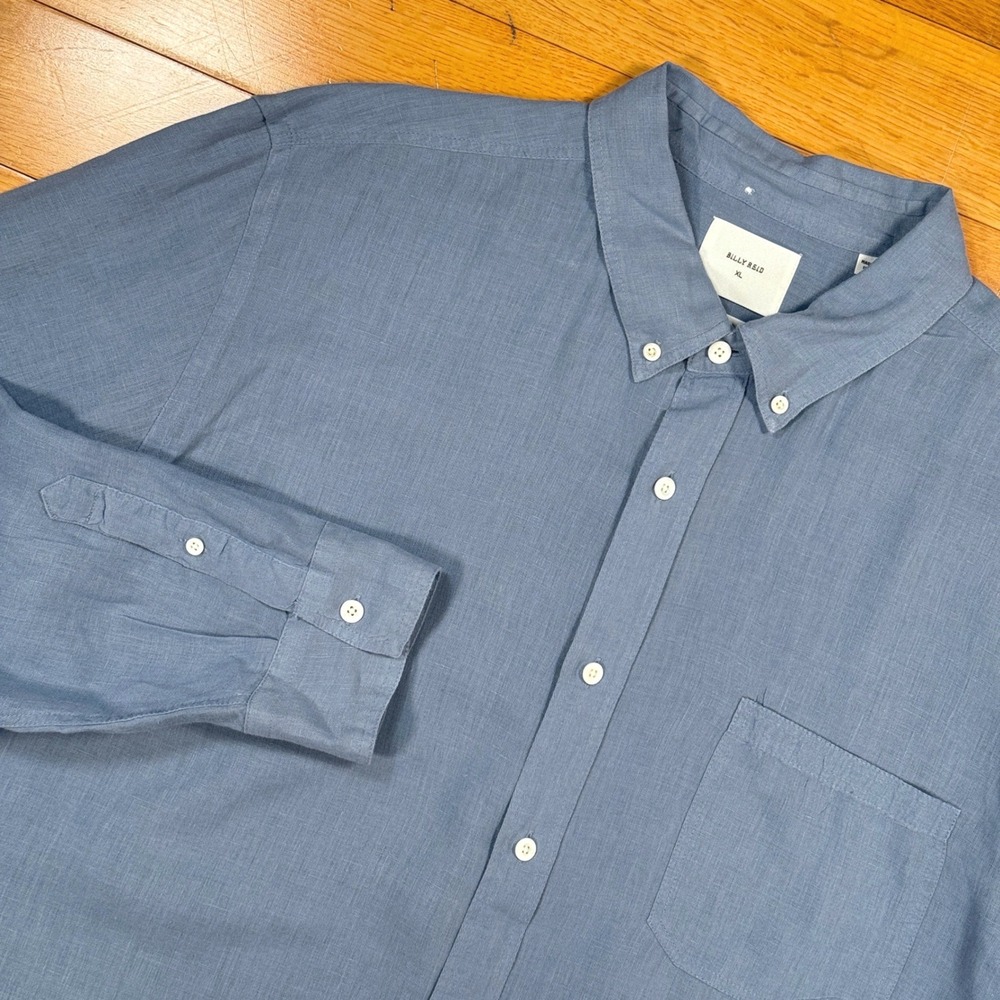 Billy Reid Mens XL Blue 100% Linen Standard Fit Button Down Shirt Long Sleeve